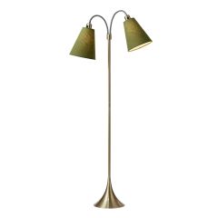 Fodgænger Gulvlampe antik messing m/mørk armygrønne skærme