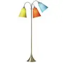 Trafik Gulvlampe messing m/limegrøn, orange og turkis skærme