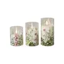 Da'core LED cylinder glas Blomst lilla 3 stk