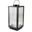 Lanterne med riflet glas og LED bloklys. H28 cm