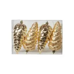 Kogle ornament 20,5 cm 4 stk plast guld