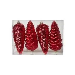 Kogle ornament 20,5 cm 4 stk plast rød