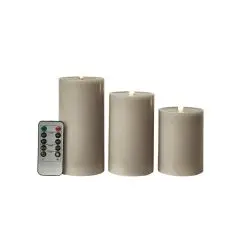 Da'Core LED bloklys flad top 3-pak D7,5x10/12,5/15 remote Sand