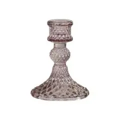 Lysestage m. diamantudskæring rosa H. 10 cm..