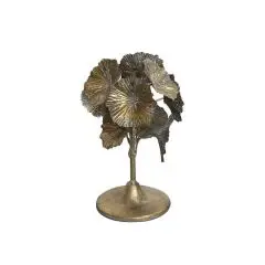 Antique messing Lysestage m. blomster H. 24 cm
