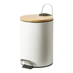 Da'core Pedalspand med bambuslåg H26,5 cm hvid