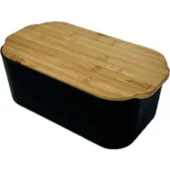 Conzept brødkasse sort plast med bambuslåg