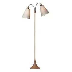 Fodgænger Gulvlampe trælook m/lysegrå skærme