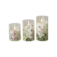 Da'core LED cylinder glas Blomst lilla 3 stk