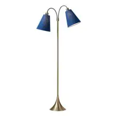 Fodgænger Gulvlampe antik messing m/havblå skærme