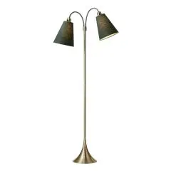 Fodgænger Gulvlampe antik messing m/skovgrønne skærme
