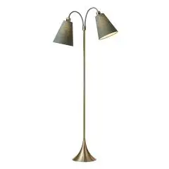 Fodgænger Gulvlampe antik messing m/vintergrønne skærme