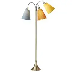 Trafik Gulvlampe antik messing – m/støvet blå, karry og sennepsgul skærme