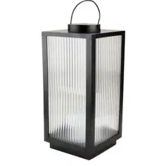 Lanterne med riflet glas og LED bloklys. H28 cm