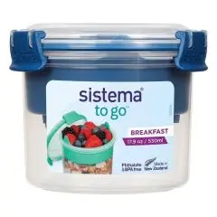 Sistema Breakfast To Go 530 mørke blå - Beholder inkl ske og indsats